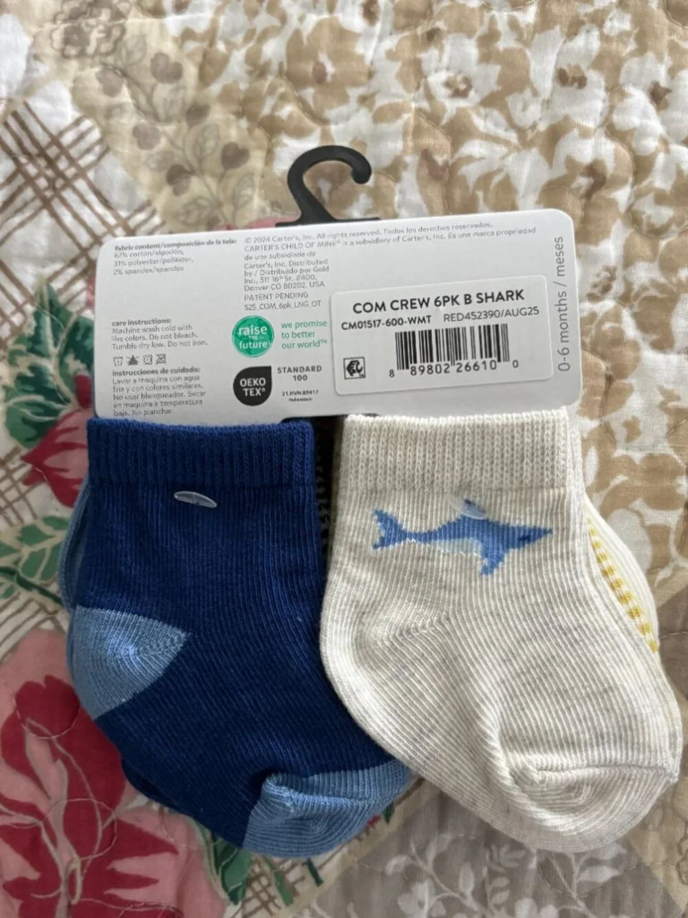 Carter's Child of Mine Baby Boy Blue Shark Crew Socks Size 0–6 months